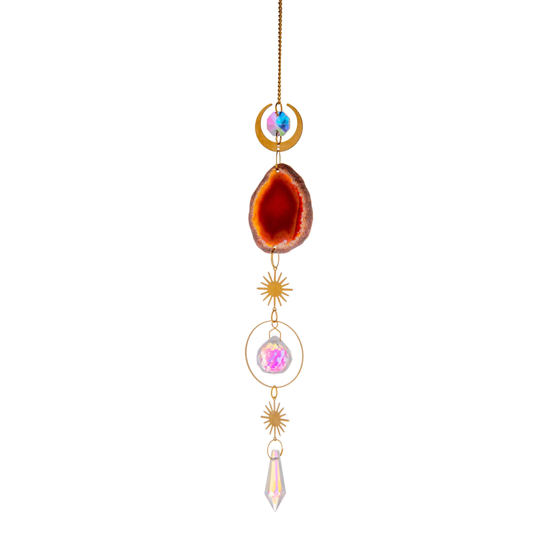 Wholesale  Raw Stone Agate Lighting Pendant Crystal Sun Catcher Prism Ball Wind Chimes Decoration