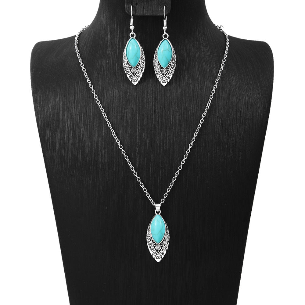 Wholesale Cross-border Amazon popular ethnic style earrings European and American turquoise retro National style earrings necklace suit jewelry
