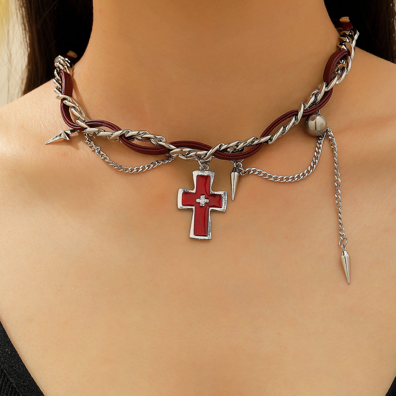 Wholesale Y2K Gothic Cross Choker Necklace Trendy Punk Style Jewelry Accessory Gift