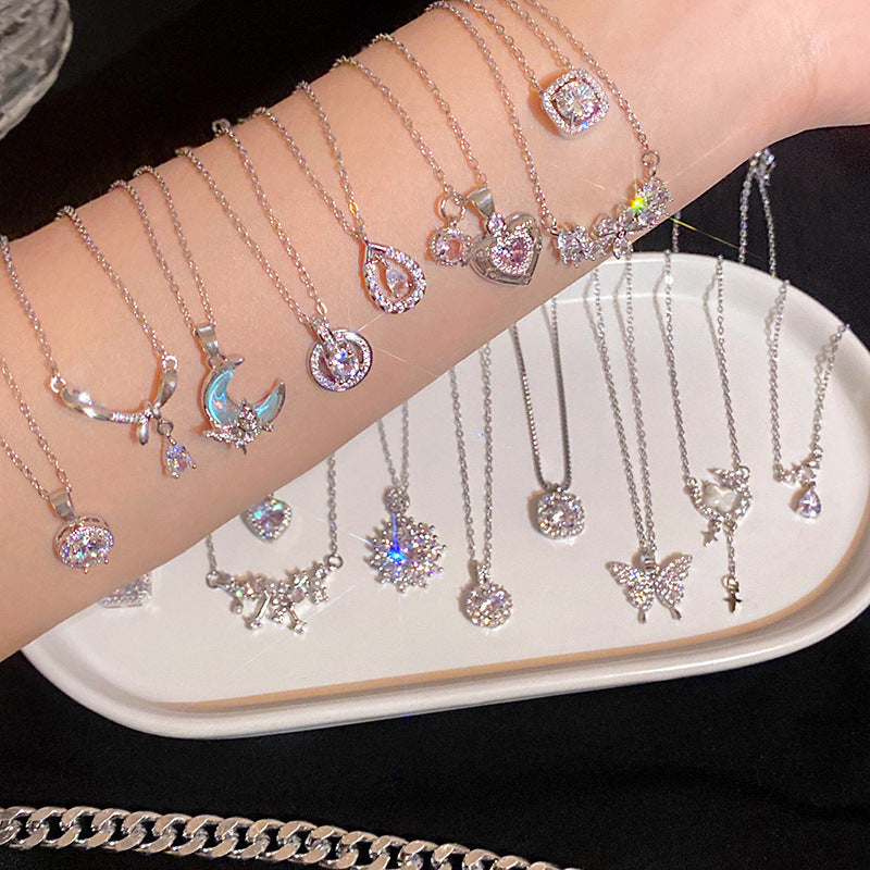 Wholesale Super sparkly zircon titanium steel necklace for women,  versatile and elegant silver.