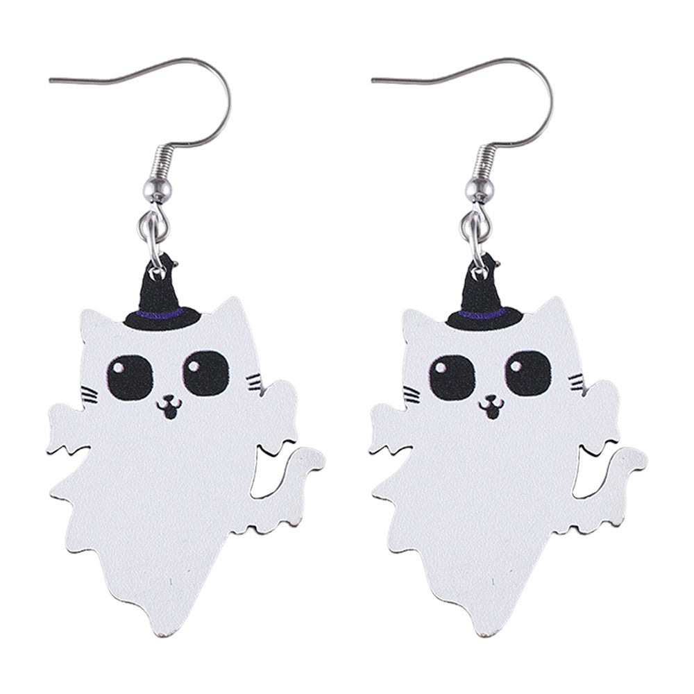 Wholesale  Angel Black Cat Pendant Wood Earrings