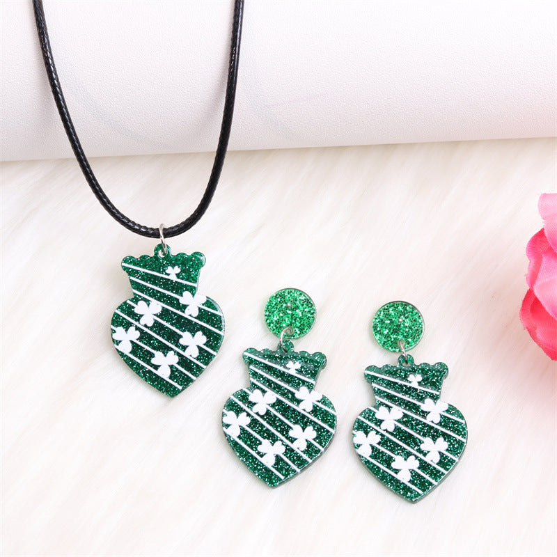 Wholesale St. Patrick's Day Flower Earrings Jewelry Set Acrylic Earrings
