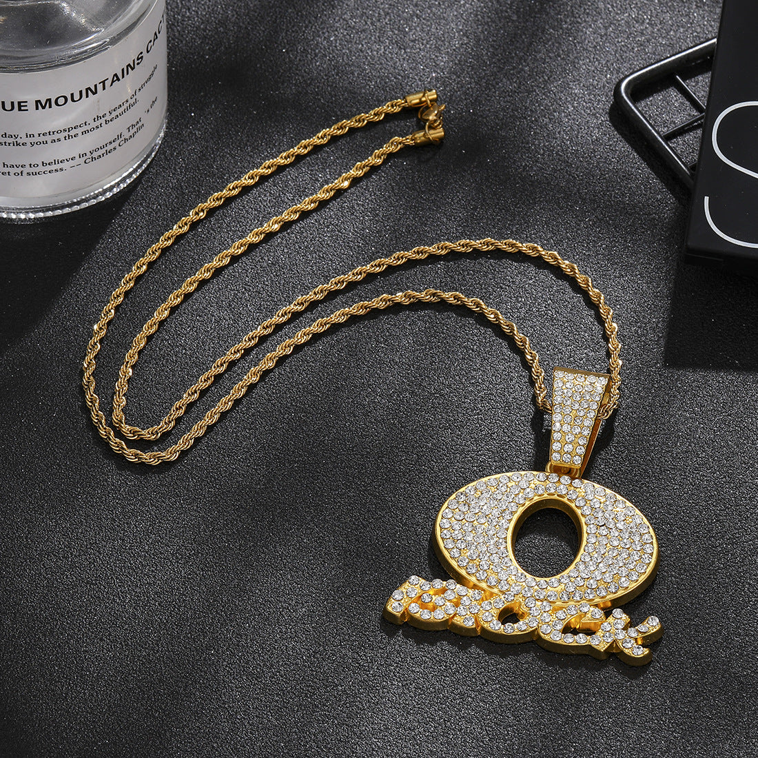Wholesale Men's Hip-hop Style Letter Pendant Necklace Inlaid with Diamonds Cuban Chain Necklace ACC-NE-MeiWeite007