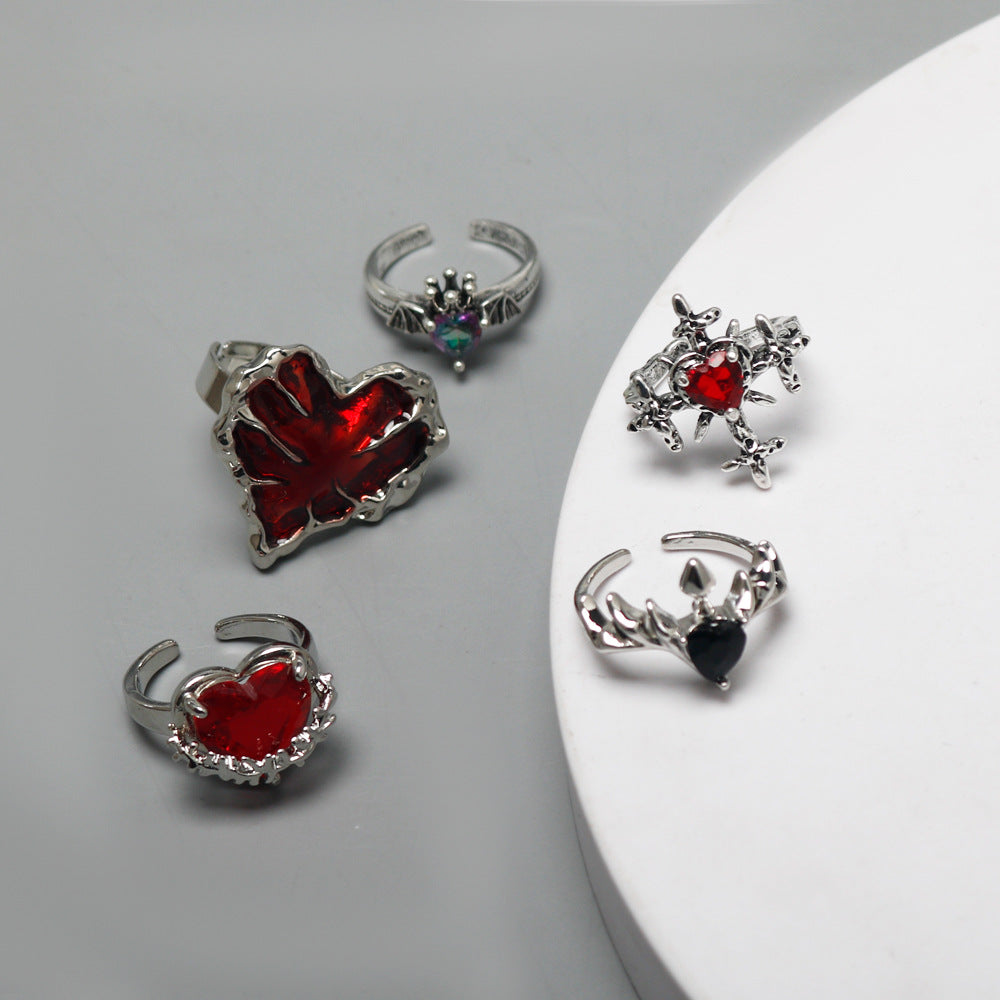 Wholesale Lava Heart Ring Angel Wings Love Cross Dark Gothic Open Rings ACC-RS-HX002