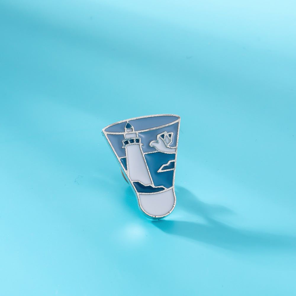 Wholesale sea lighthouse blue sky alloy badminton shape brooch