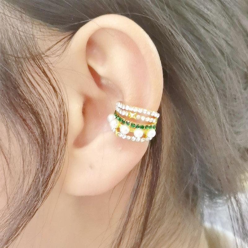 Wholesale Multi-layered Multi-circle Zircon Pearl Ear Cuff Earrings Pearl Earrings ACC-ES-YunJin001