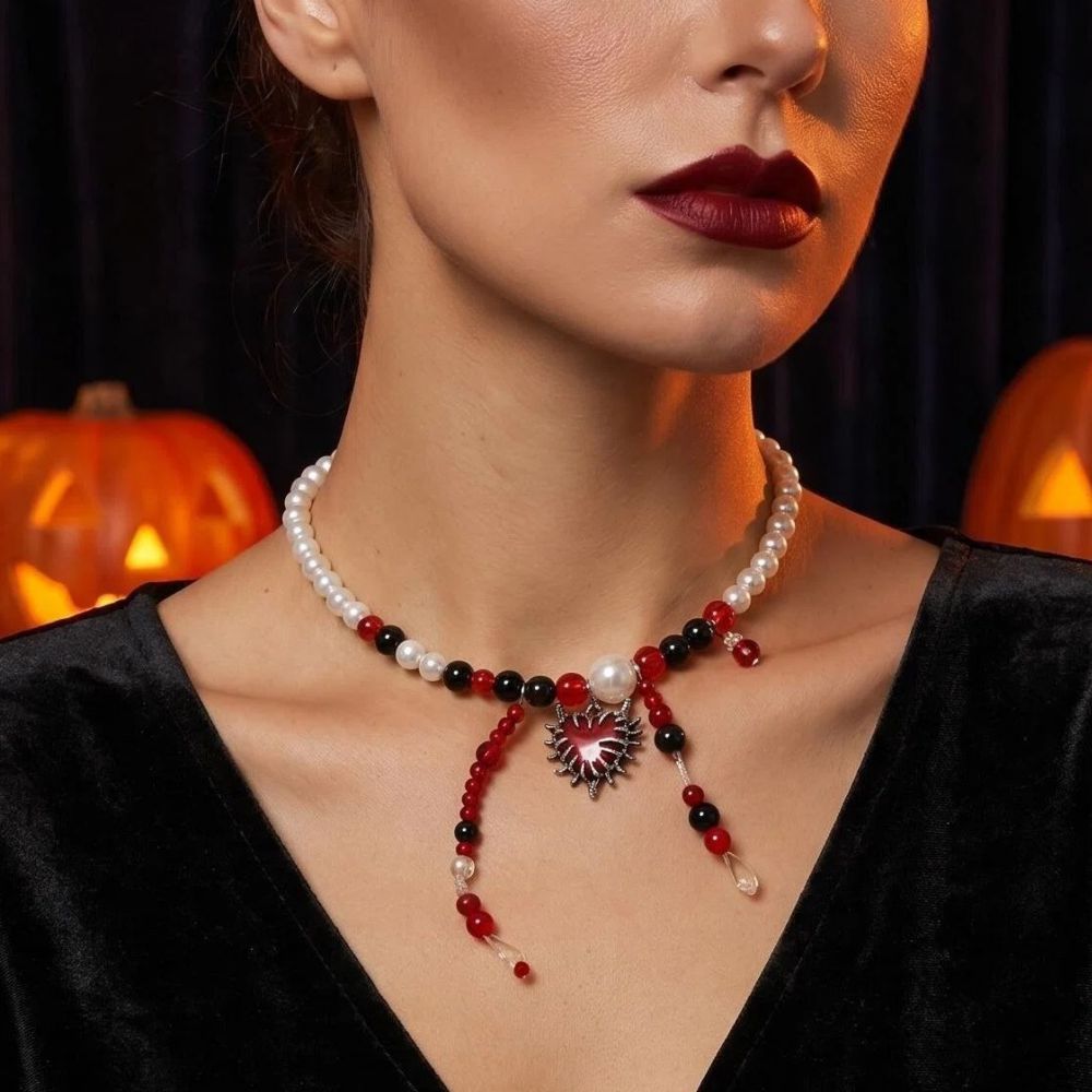Wholesale Gothic Heart Pearl Necklace  Fashion Accessory for Women Boutique Resale