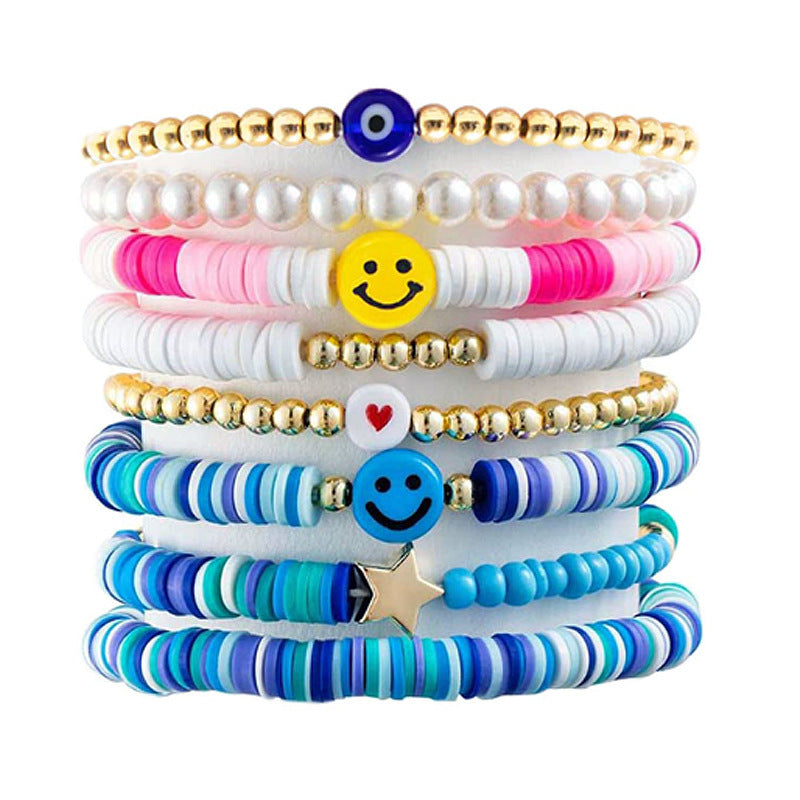 Wholesale Bohemian Retro Ethnic Style Colorful Polymer Clay Heart-shaped Pearl Bracelet ACC-BT-Chens004