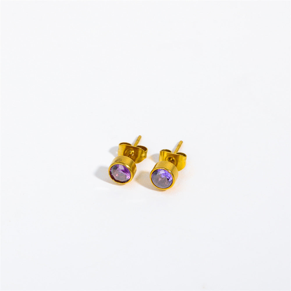 Wholesale Copper 18K Gold-plated Zircon, Twelve Zodiac Signs, Birthstones, Stainless Steel Earrings