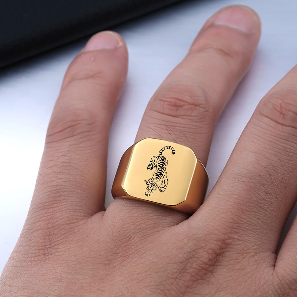 Wholesale titanium steel laser animal tiger ring