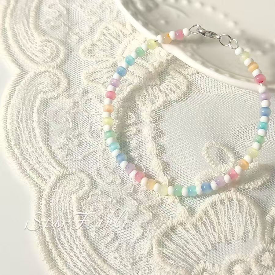 Wholesale Chic Rainbow Color Handmade Glass Beaded Bracelet For Women Fashion Jewelry Accessory Anniversary Gift And Resale