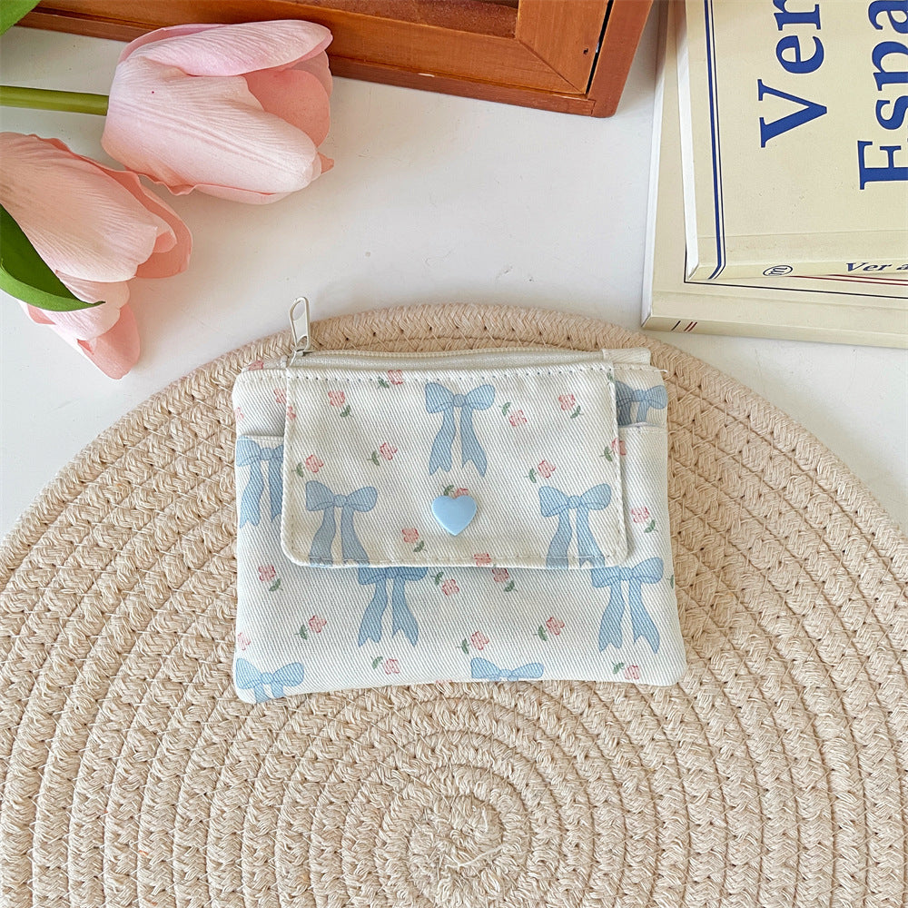 Wholesale Korean Style Flower Pattern Card Holder Wallet Double Layer Large Capacity Beige Polyester Stylish Women S Everyday Accessory Gift Resale