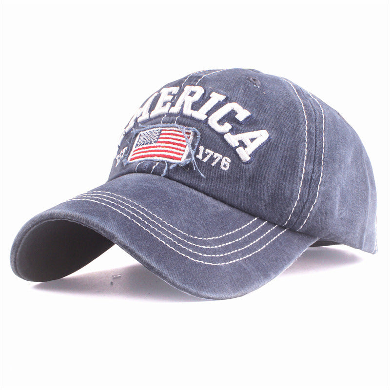 Wholesale washed baseball cap 3D embroidery AMERICA patch peaked cap flag casual hat