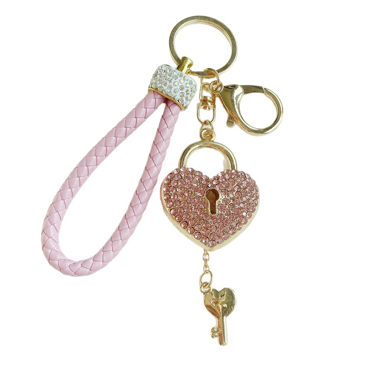 Wholesale Cute Heart Rhinestone Keychain,  Alloy Key Ring with Braided Rope,  Decorative Accessory for Bags