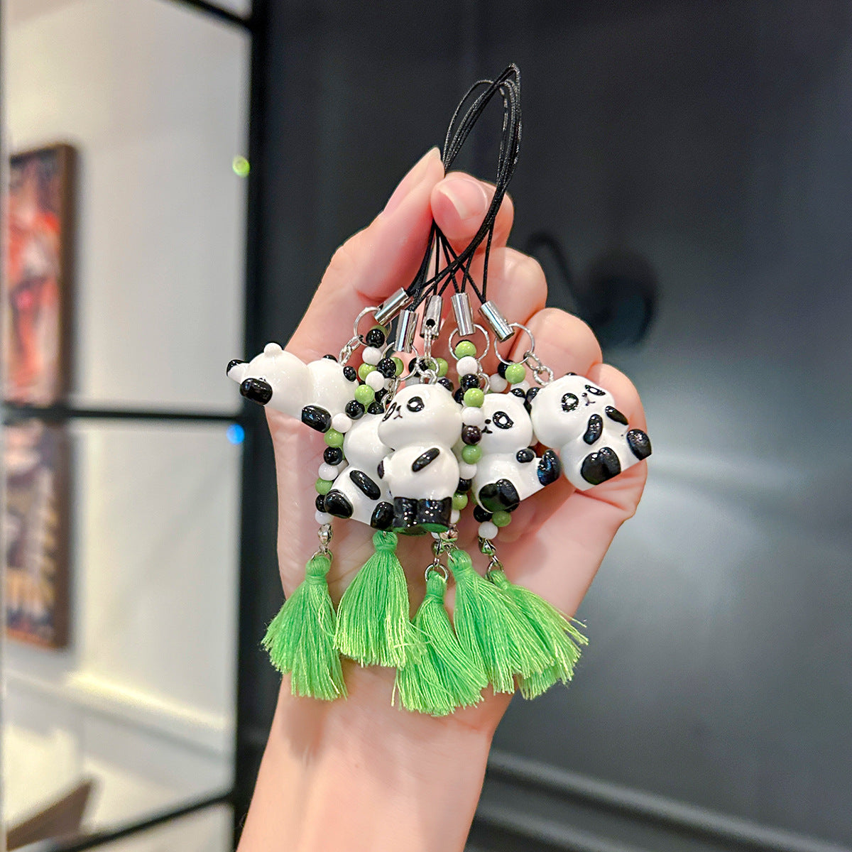 Wholesale Cute Panda Beaded Mobile Phone Chain Keychain