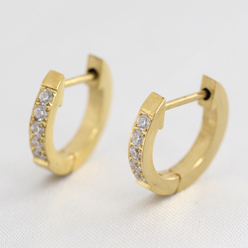 Wholesale Titanium steel diamond 9mm ear buckle 18K gold Fashion  earrings