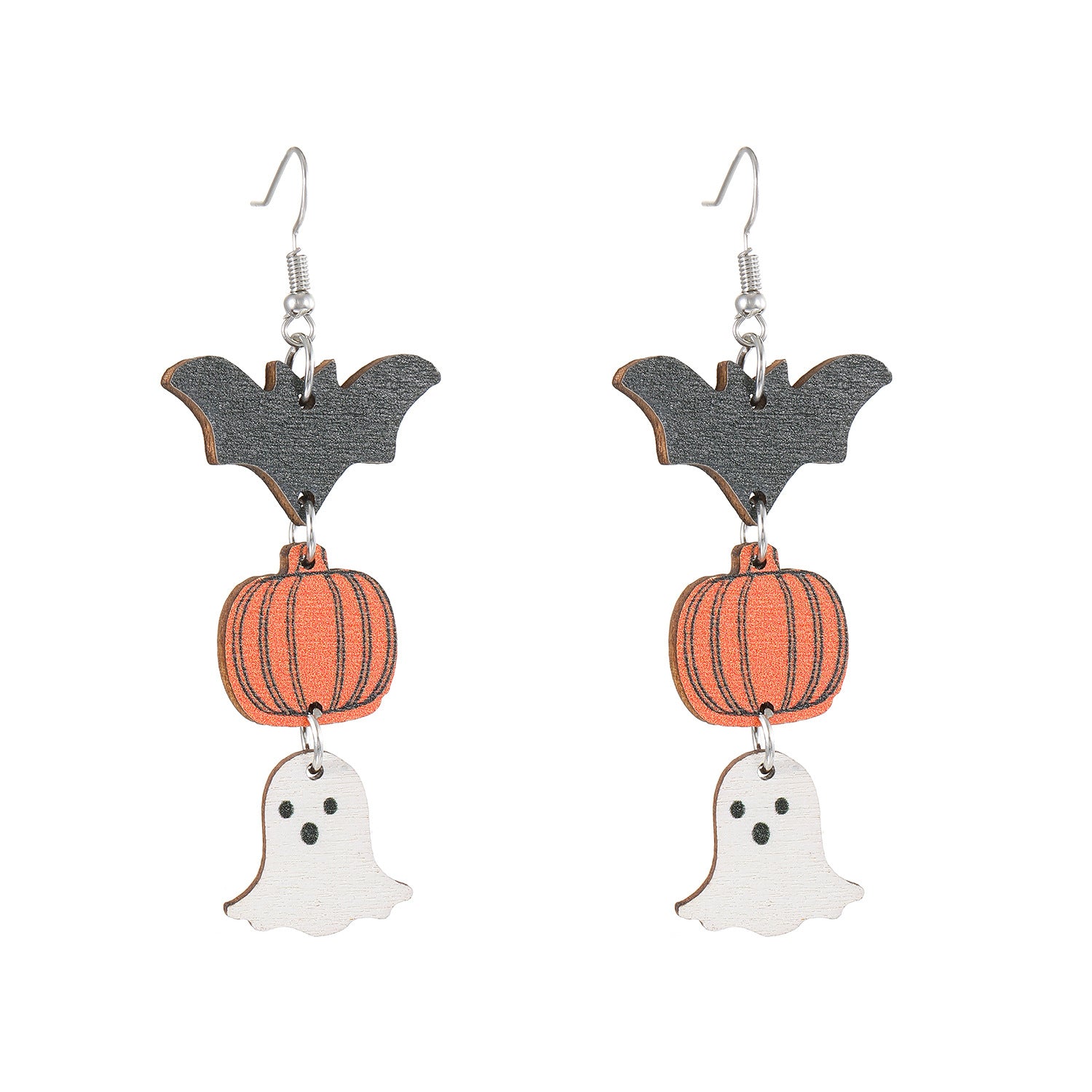 Wholesale Wooden  Earrings Funny Pumpkin Maple Leaf Ghost Design Party Wear Fashion Accessory