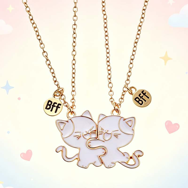 Wholesale Cartoon Heart BFF Magnetic Pendant Necklace For Women Stylish Gold Tone Zinc Alloy Boutique Resale Jewelry Accessory