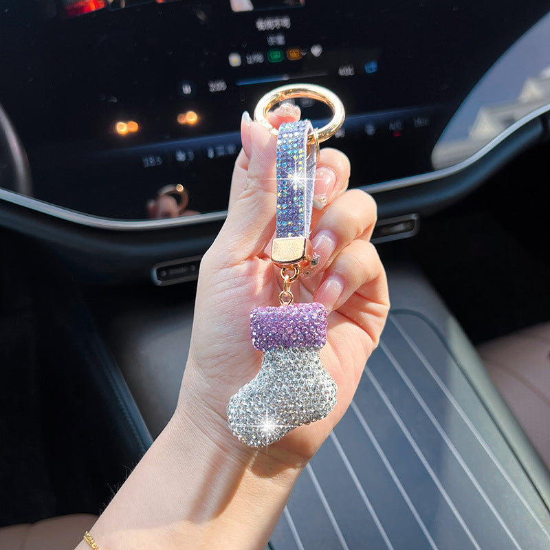Wholesale rhinestone-encrusted sock keychain