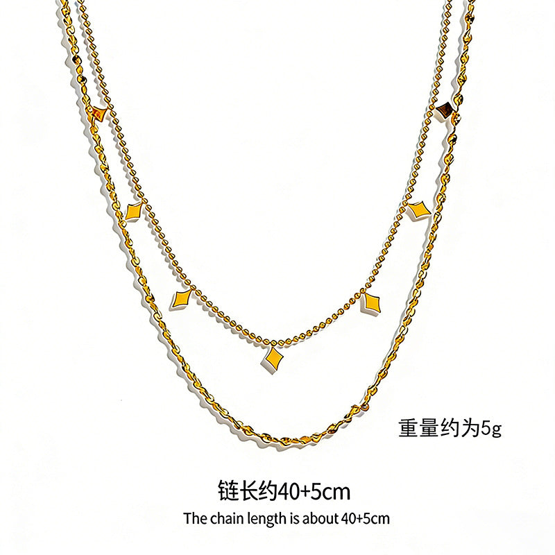 Wholesale Double Layer Titanium Steel Necklace with Rhombus Sequins
