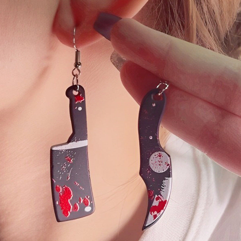 Wholesale  Halloween Acrylic Earrings Blood Mirror Dagger Chopper Axe Earrings