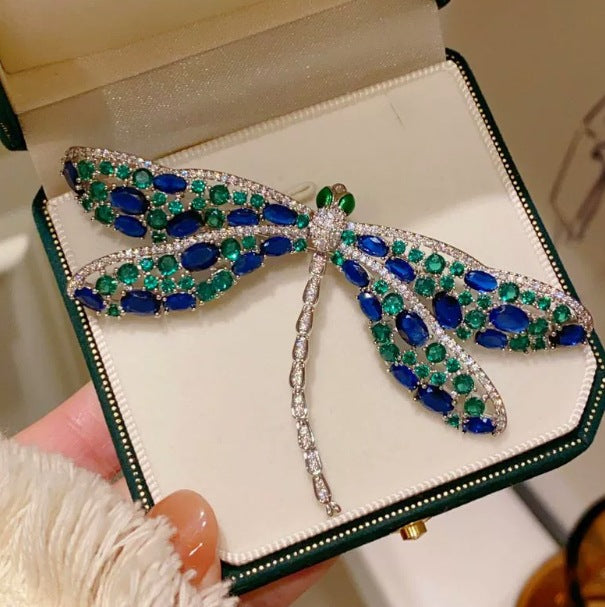 Wholesale Light luxury blue and green hollow dragonfly brooch