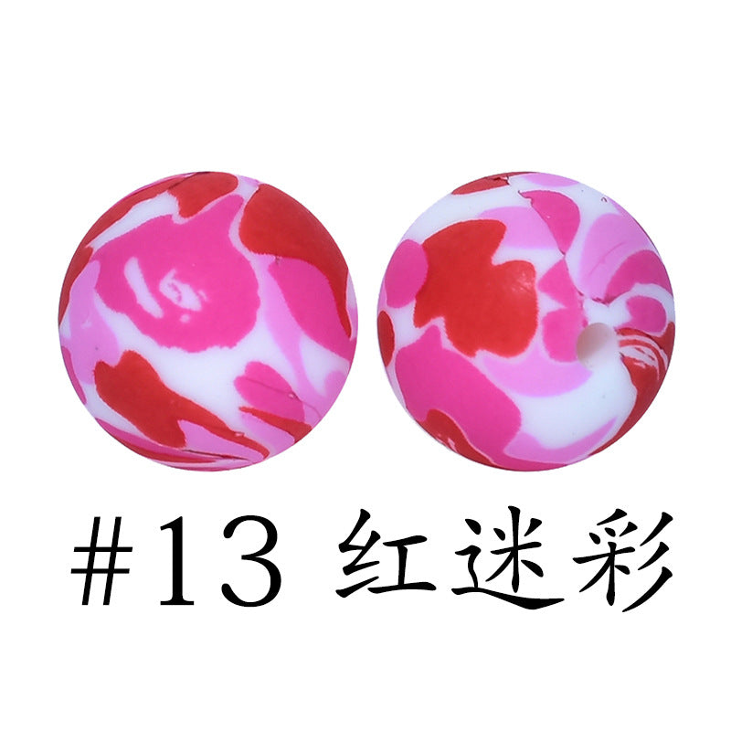 Wholesale 50pcs Western Style Leopard Skull Color Aztec Printed Silicone Balls Beads ACC-BDS-HeSheng007
