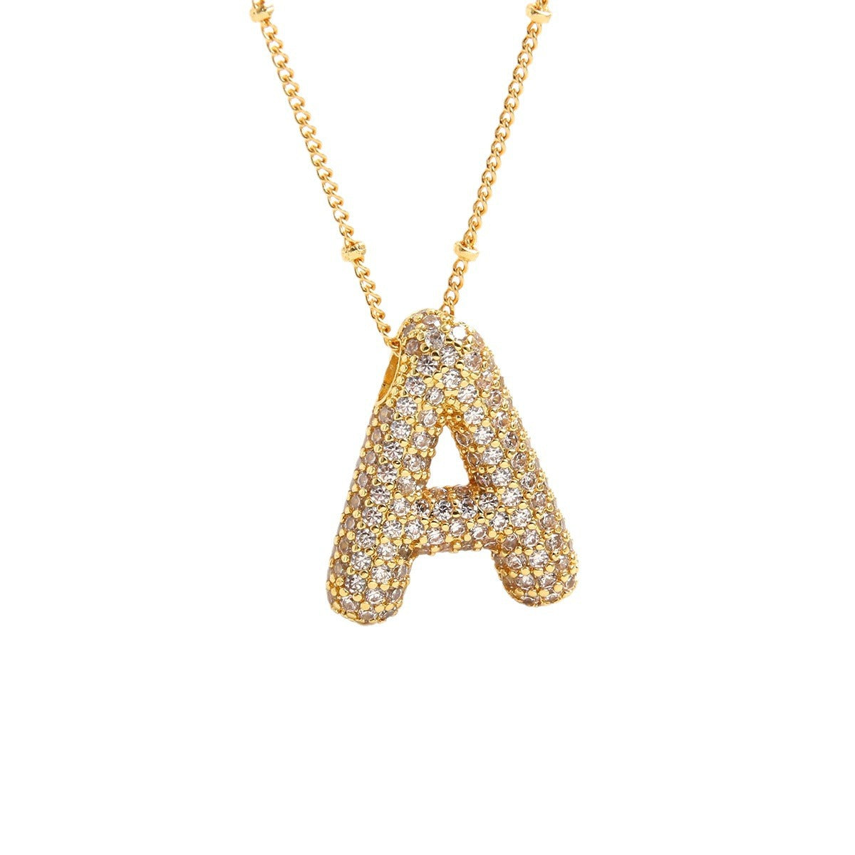 Wholesale Micro Inlaid Zircon Necklace 26 English Letters Balloon Letter Necklace ACC-NE-BaiTian002