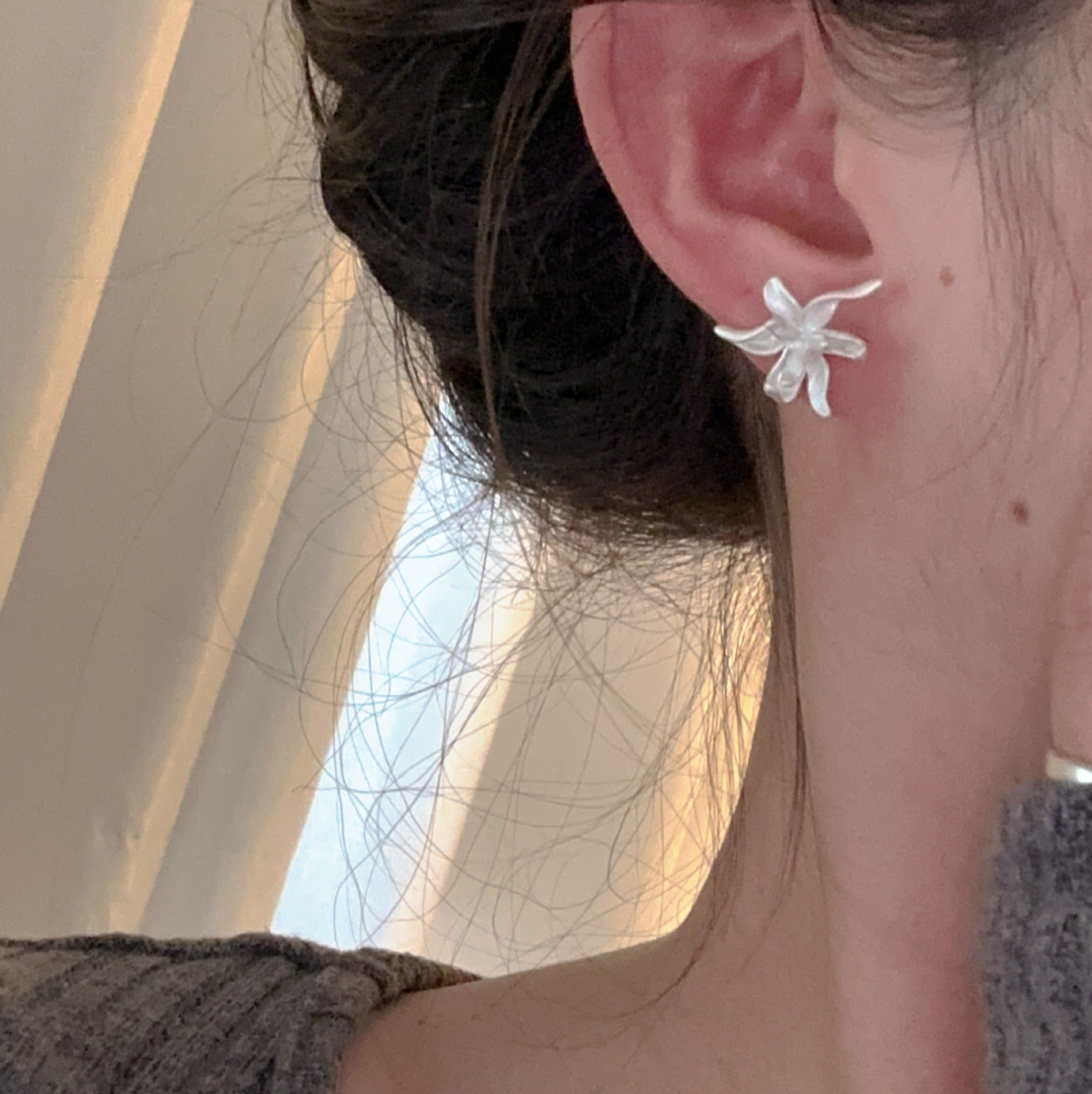 Wholesale Korean Style Irregular Matte Iris Flower Earrings - Copper Electroplated,  Boutique Resale Jewelry Accessory