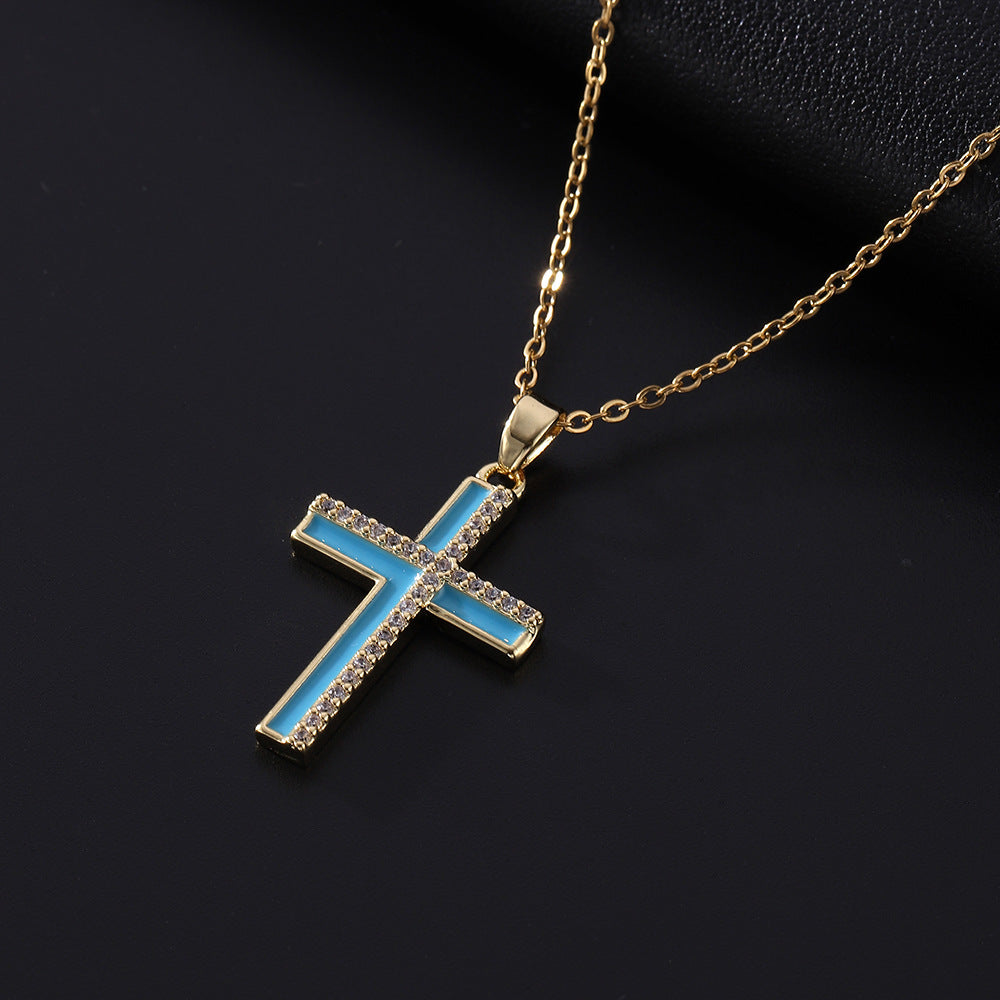 Wholesale Rhinestone Cross Pendant Necklace Hip Hop Punk Style Unisex Jewelry Fashion Accessory Gift Boutique Resale