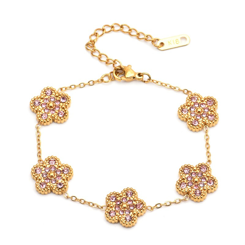 Wholesale Diamond Stainless Steel Shell Clover 18k Gold Plated Bracelets ACC-BT-QianHui008