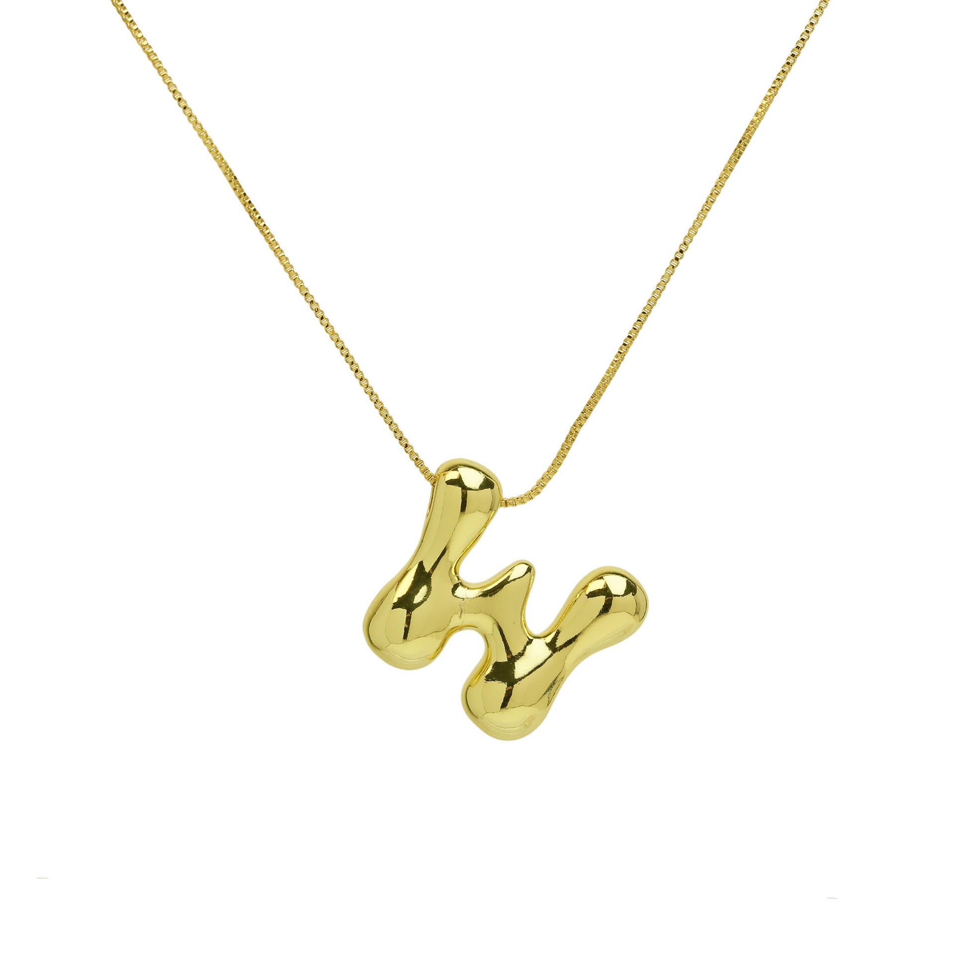 Wholesale 18K Brass Glossy Balloon Bubble 26 Letter Pendant Necklaces ACC-NE-BaiYi001