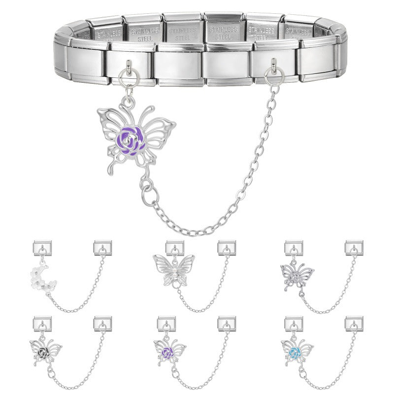 Wholesale Italian Charm Bracelet 9mm DIY Splicing Double Charm Chain Stainless Steel Composable Bracelet