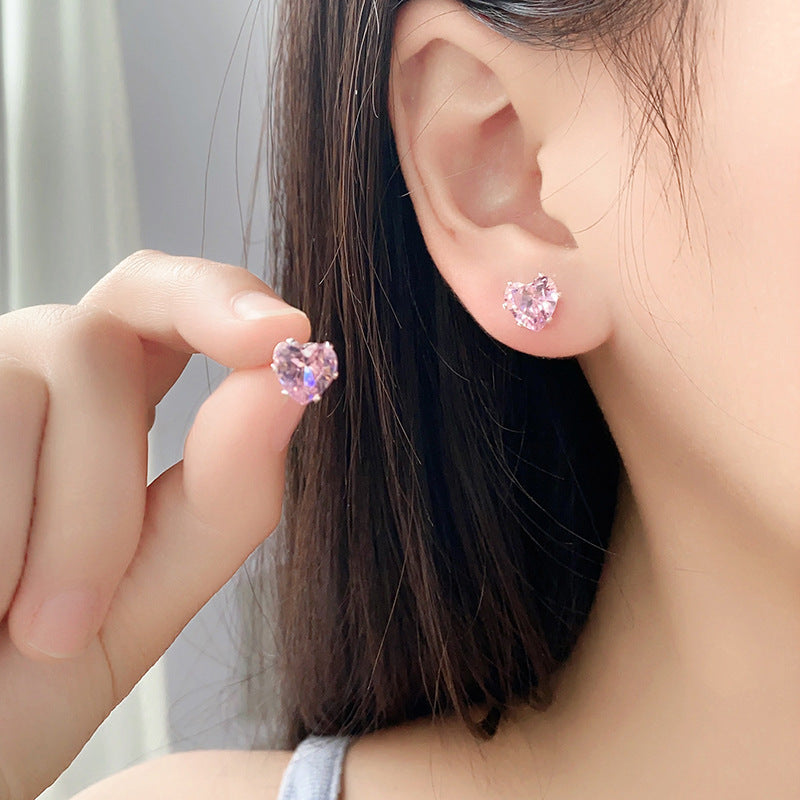 Wholesale S925 ear hole four claw love zircon light luxury earrings