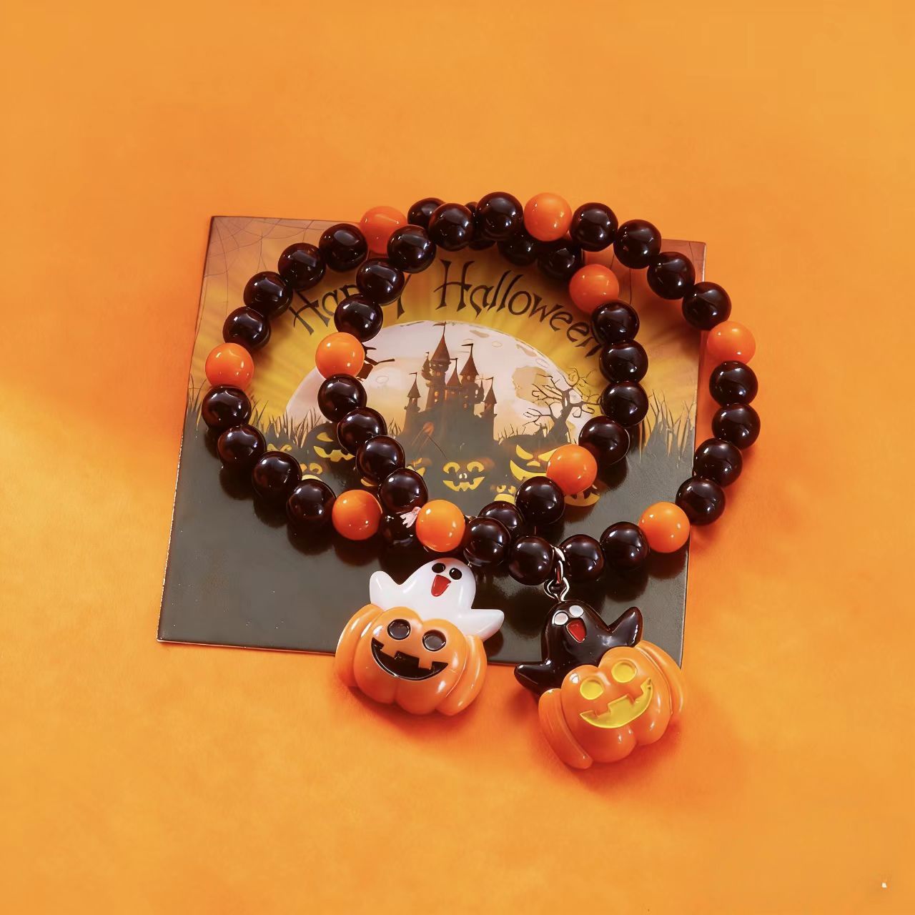 Wholesale Resin  Bead Bracelet Set Pumpkin Skull Ghost Charm Jewelry Accessory Gift