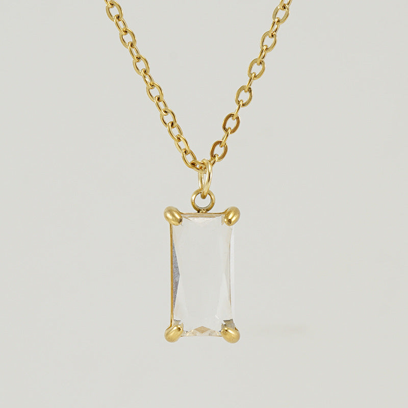 Wholesale titanium steel square zircon necklace