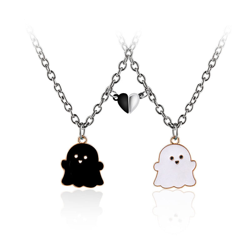 Wholesale Black and White Ghost Cartoon Stainless Steel Necklace