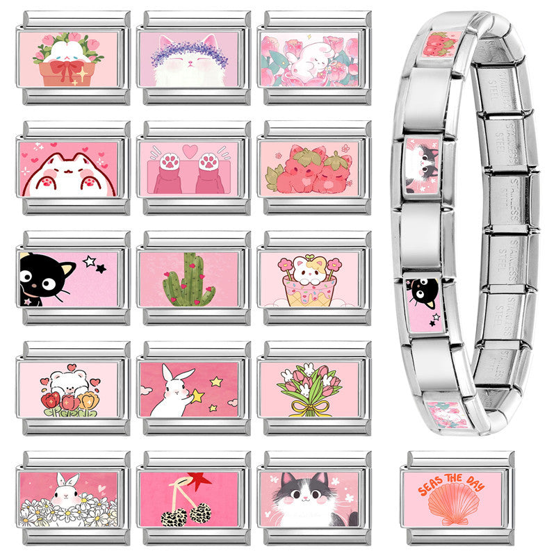 Wholesale Pink series   DIY  Single Section Creative Stainless Steel Composable Bracelet