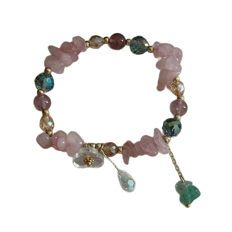 Wholesale Natural Pink Crystal Strawberry Crystal Beaded Bracelet Star Moon Pendant Adjustable Women S Fashion Jewelry