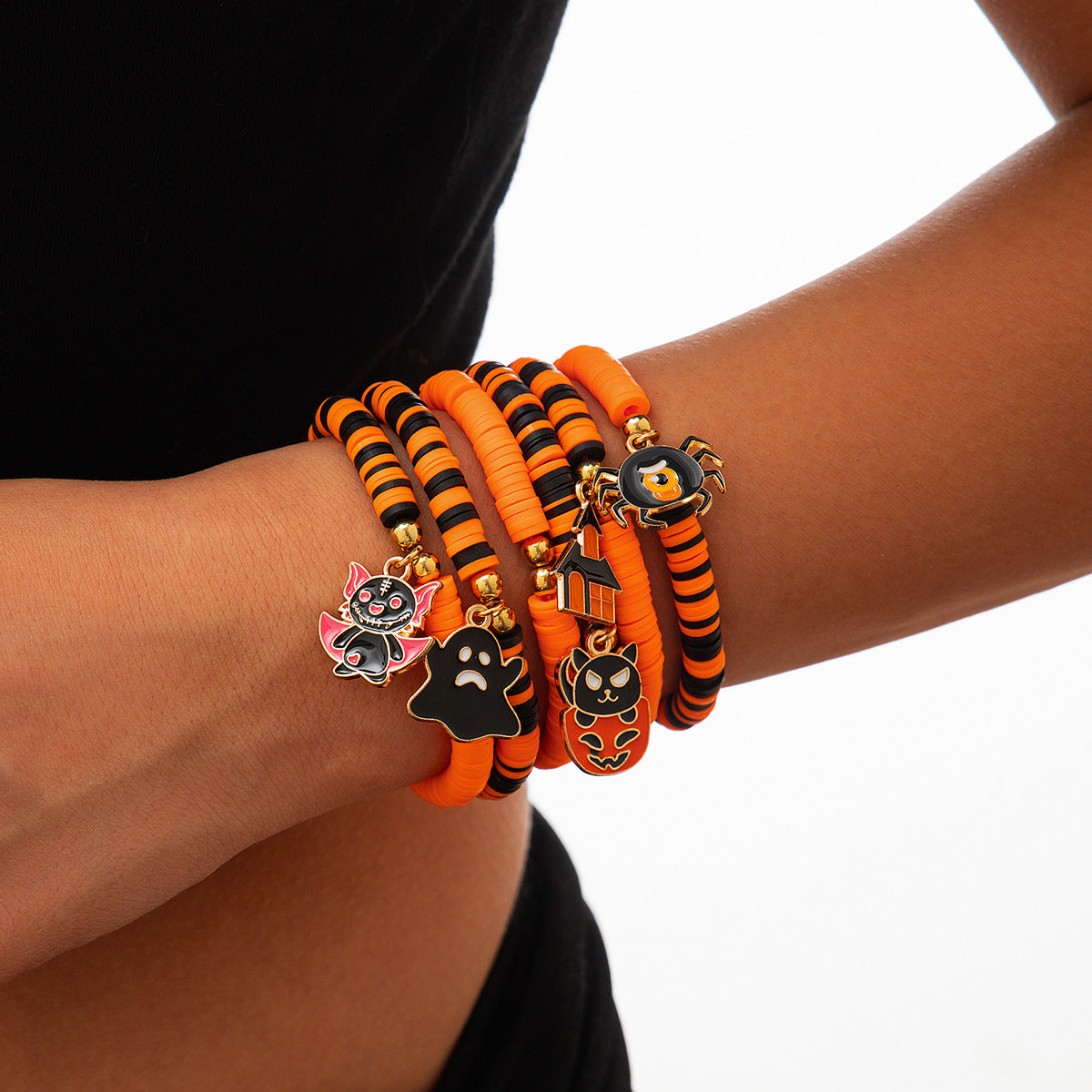 Wholesale Halloween Pumpkin Multilayer Clay Bracelets Layered Bracelet Set ACC-BT-XueRou004