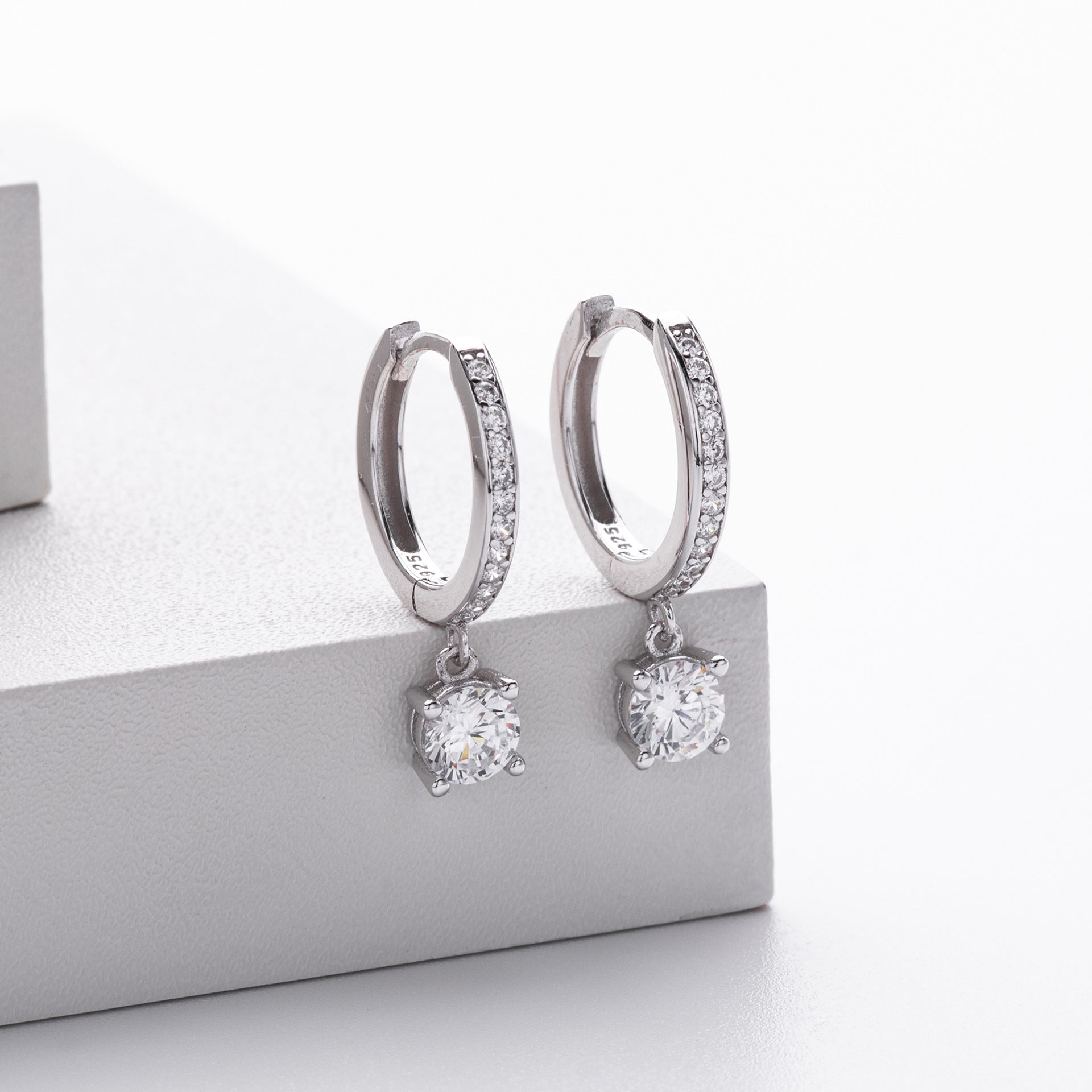 Wholesale  925 sterling silver inlaid zircon round pendant earrings