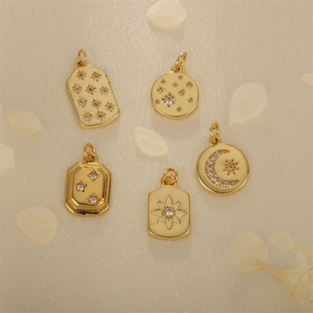 Wholesale Micro-inlaid star and moon six-pointed star round heart pendant