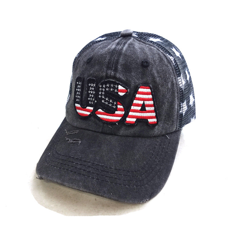 Wholesale washed mesh cap USA embroidered baseball cap