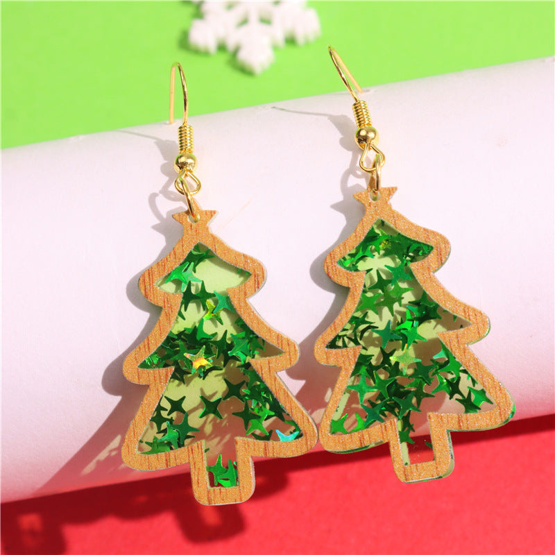 Wholesale  Christmas Acrylic Sequin Stars Christmas Tree Pendant Earrings