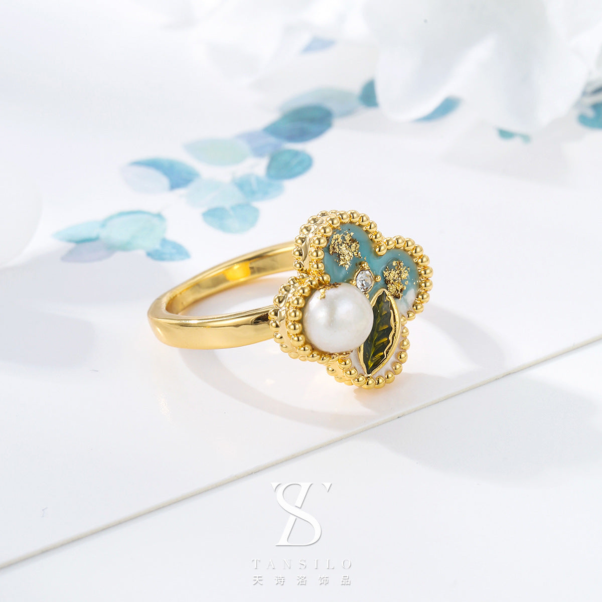 Wholesale Oil Painting Four-leaf Clover Ring