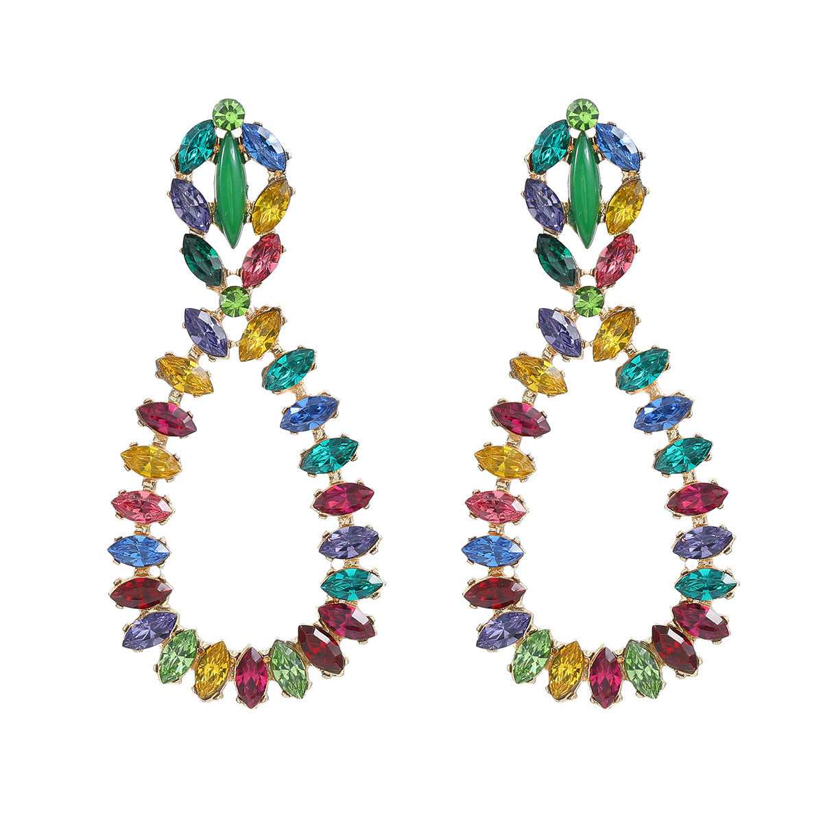 Wholesale colorful diamond drop-shaped alloy earrings  ACC-ES-JL015