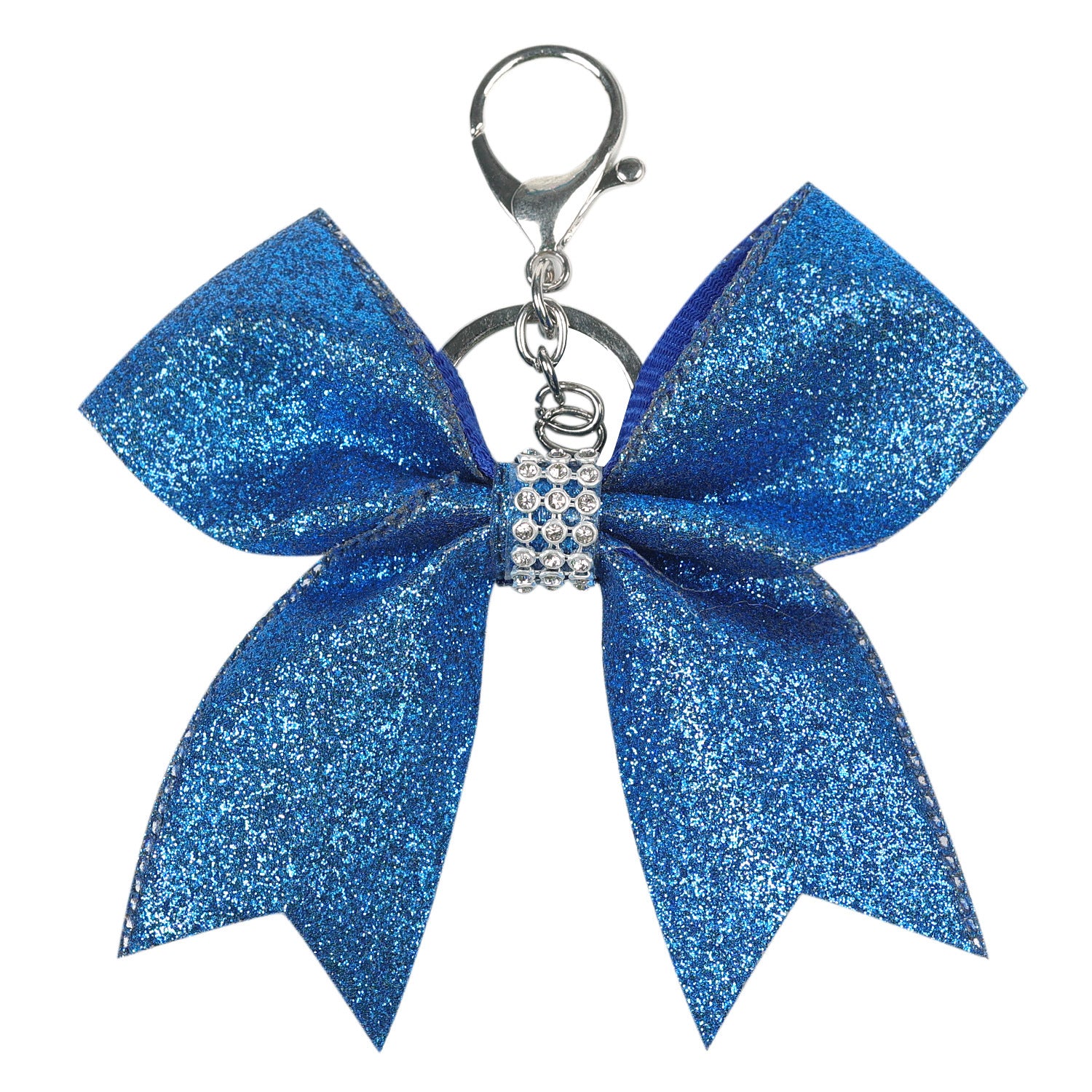 Wholesale bow accessories pendant solid color glitter leather keychain rhinestone sapphire blue