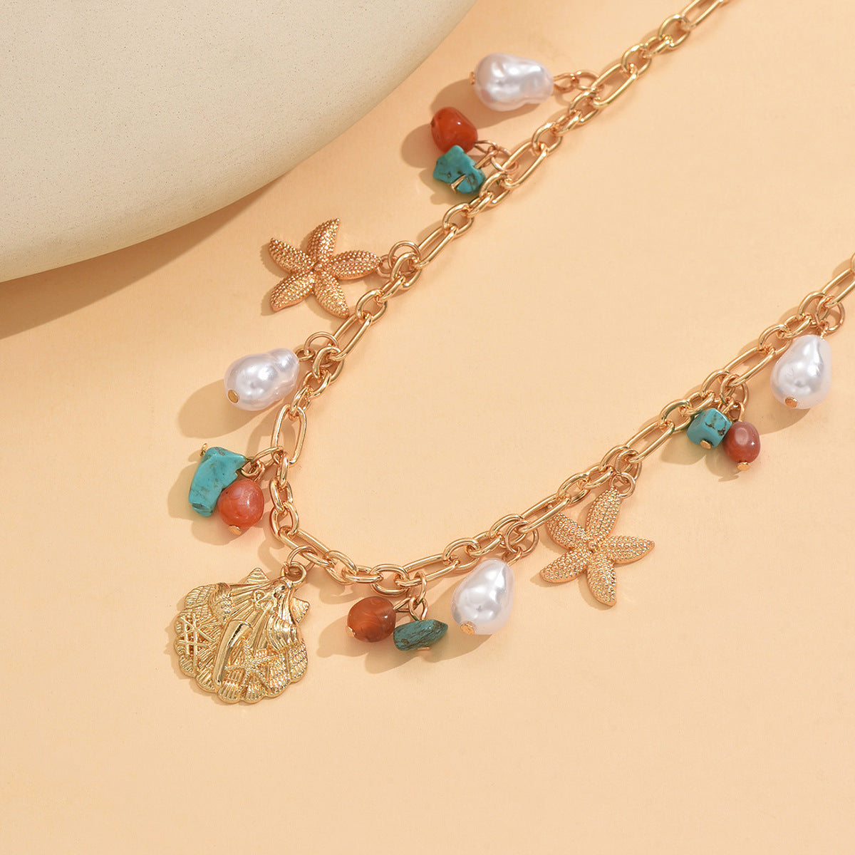 Wholesale Resort Style Shell Starfish Pearl Pendant Necklace