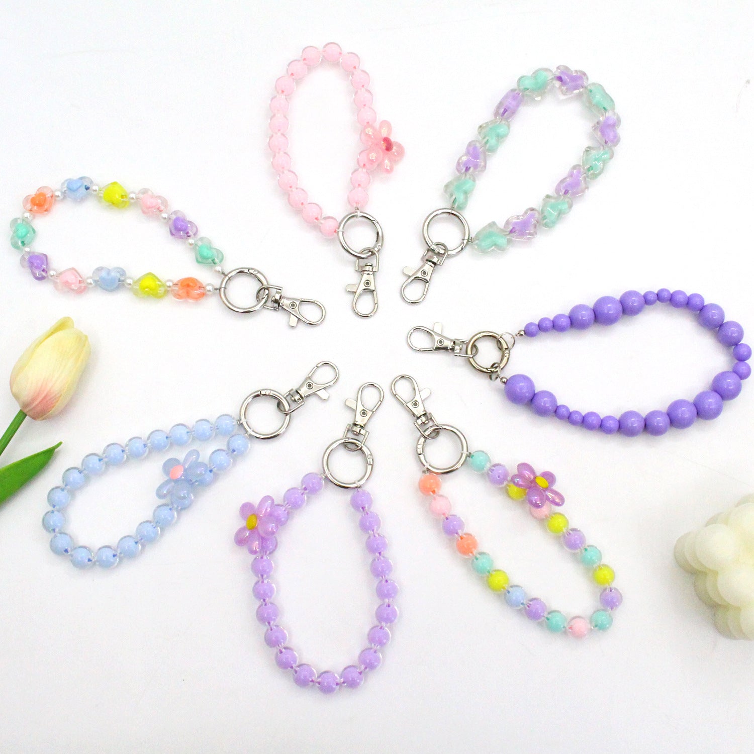 Wholesale Creative Candy Color Flower Beads Lanyard Keychains ACC-KC-Jiuxing005