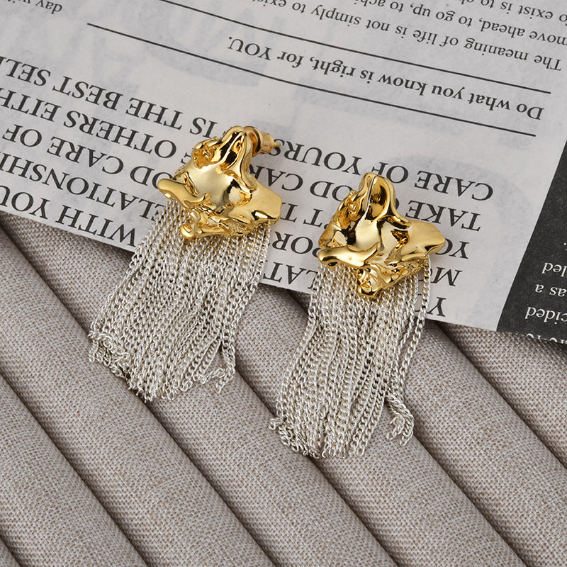 Wholesale  Exaggerated Asymmetrical Pleated Long Tassel Earrings